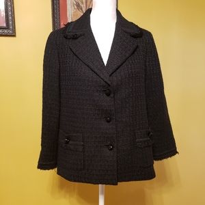 Talbots black tweed fringe edge jacket decorative buttons Size 10